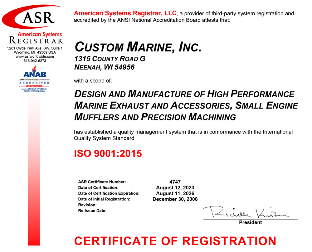 Custom Marine ISO certificate